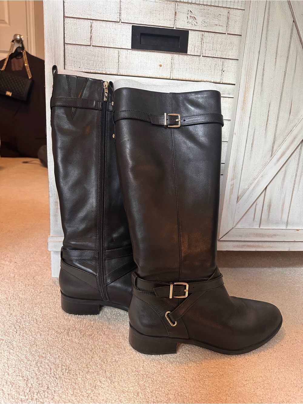 Classic Black Leather Knee-High Riding Boots- Essex Lane 9.5